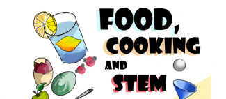 Part of the cover image of the publication "Food, Cooking and STEM" showing various food items