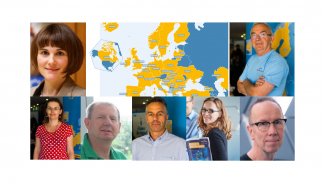 Science of Stage Europe Executive Board Fotos of 7 board members and map of member countries