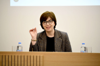 Close-up of a presenter
