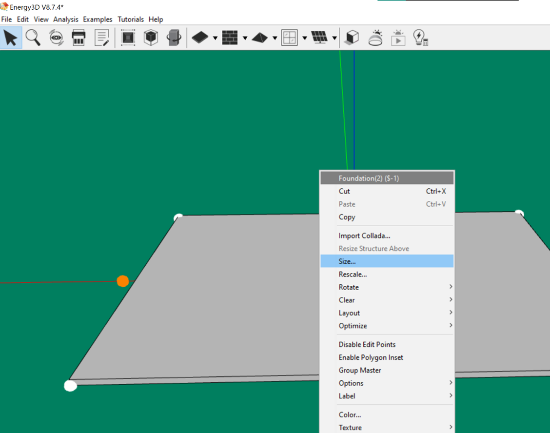 Screenshot: View of the platform size adjustment window from the home screen in Energy3D software.