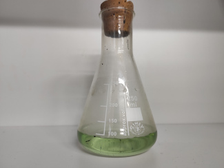Water with indicator after the experiment (green)