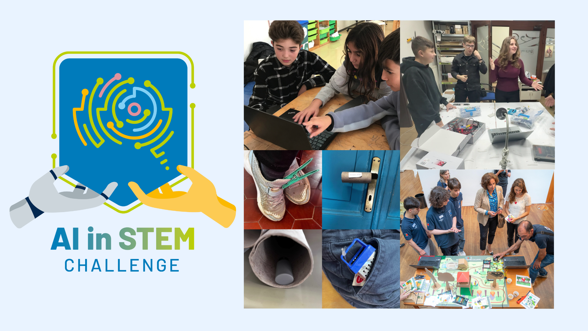A collage of pictures with students involved in classroom projects