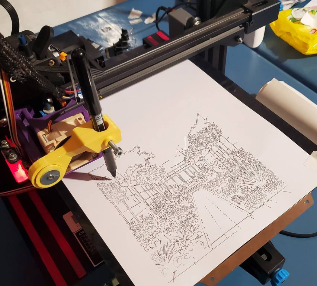 Drawing by a 3-D-Printer