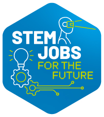 Blue logo with the inscription "STEM Jobs for the Future"