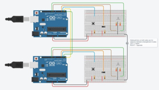 A circuit simulating entanglement realised in the tinkercad.com virtual environment