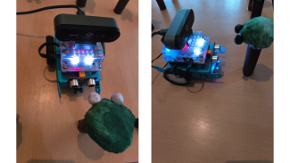 A small robot and a play dough tree
