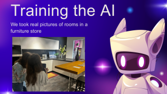 A slide with the title "Training the AI", a photo and a cartoon robot