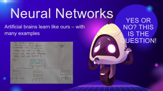 A slide with the title "Neural networks" and a cartoon robot