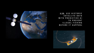 A slide with satellite pictures of the Earth and a ship on the ocean