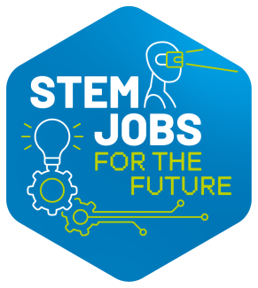 Blue logo with the inscription "STEM Jobs for the Future"