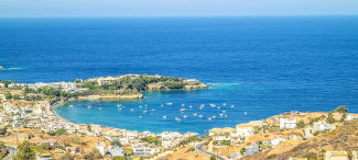 A panoramic view of a bay and the Mediterraen